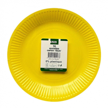 16 assiettes jaunes en carton - 18cm