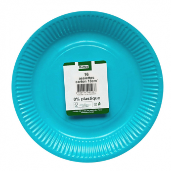 16 assiettes turquoises en carton - 18cm