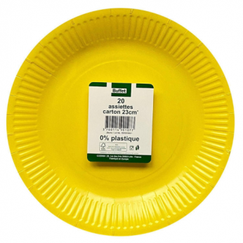20 assiettes jaunes en carton - 23cm