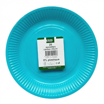 20 assiettes turquoises en carton - 23cm