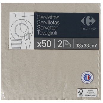 50 serviettes 2 plis éventail taupe - 33X33cm