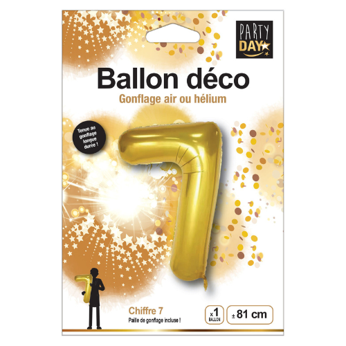 Ballon numéro d'or 6 ans avec standard 76cm - Partywinkel