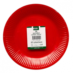 20 assiettes rouges en carton - 23cm